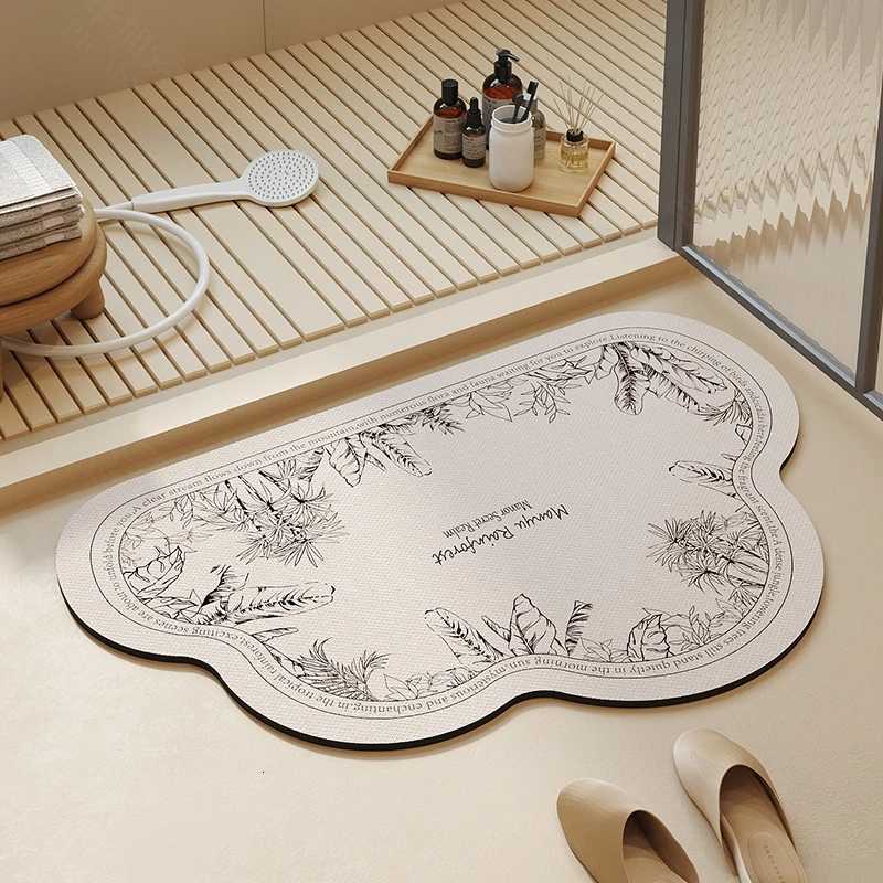 Retro bathroom floor mat cloud-shaped diatom mud absorbent cushion home bathroom floor mat shower non-slip carpet mat H251205