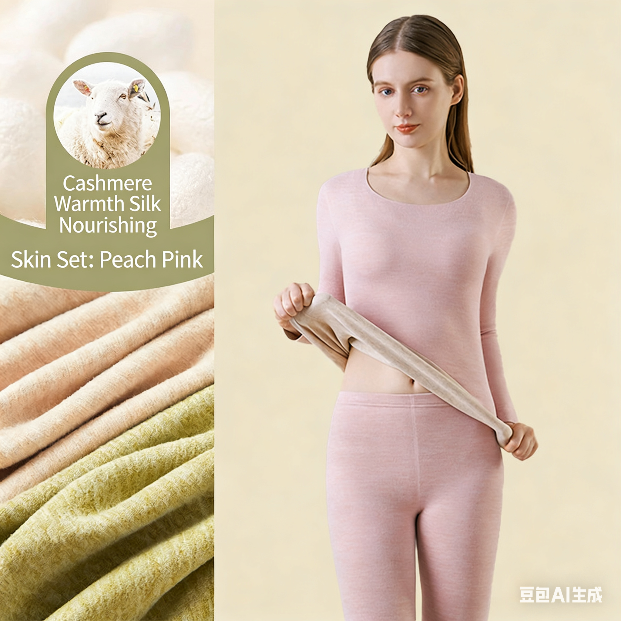 Women's Cashmere & Silk Autumn/Winter Thermal Set: Fleece-Lined Long Johns, Double-Sided Fleece Underwear, Thickened Leggings - Slim-Fit Base Lay