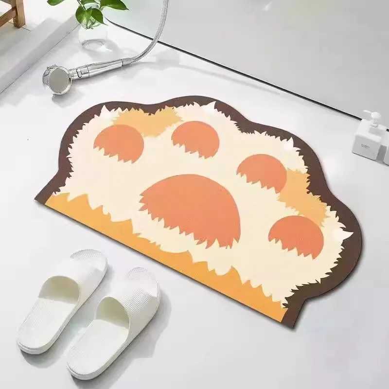 Cartoon bathroom diatomaceous earth floor mat quick drying cat paw foot mat non slip mat for bathroom entrance foot mat H251205