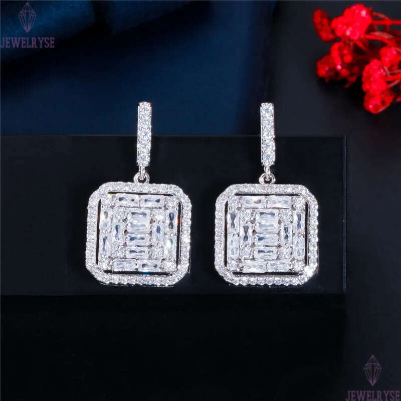 Luxury designer earring Jewelry Square 925 Silver Post Charm Earrings AAA Cubic Zirconia Copper 18k Gold White CZ Earring For Women Party Girls Valent