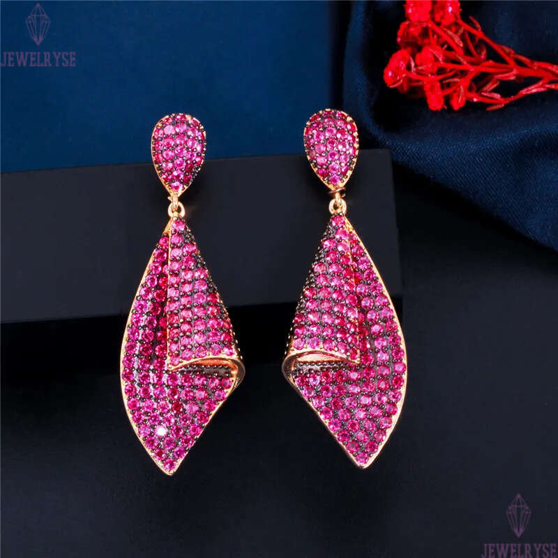 Fashion Elegant Petal Square Green Red AAA Cubic Zirconia Charm Earrings jewelry For Women Valentines Day Gift South American Copper Luxury earrings d