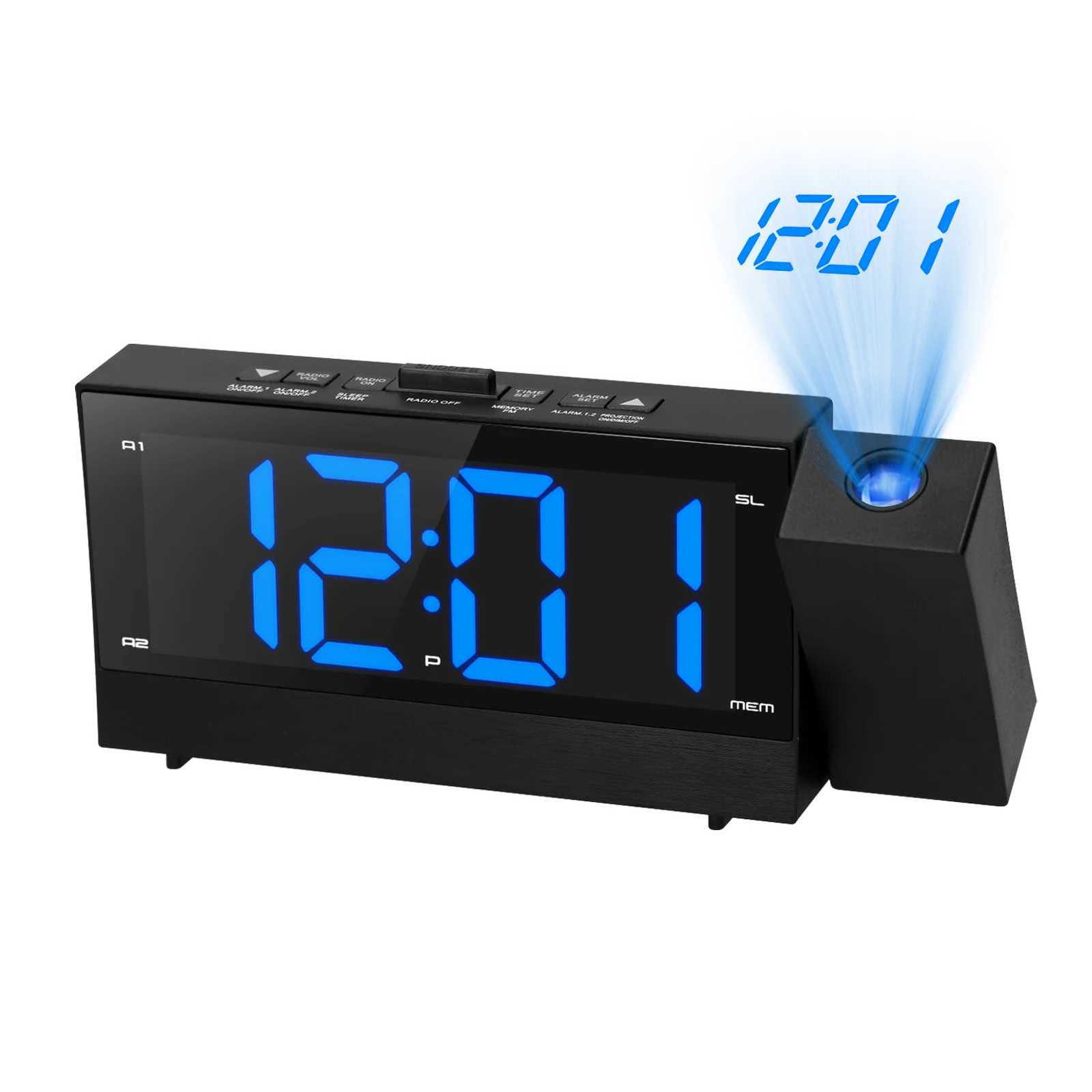 KKmoon 64in 3-in-1 180 Degree Clock Rotatable Projector Clock with Dual AlarmSnooze FM Radio Phone Charger Stepless Dimming M251205