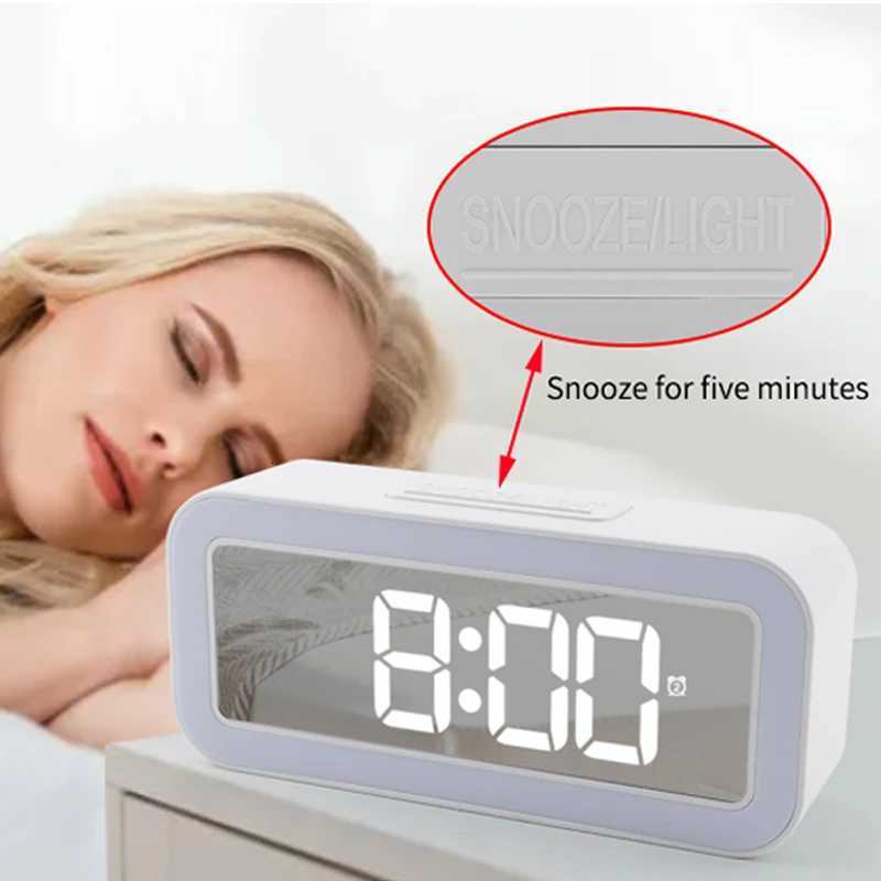 Large LED Night Light Mirror Digital Alarm Clock Thermometer Type-C USB Output 12/24H Display Table Dual Snooze Sound Alarms M251205 - view 4
