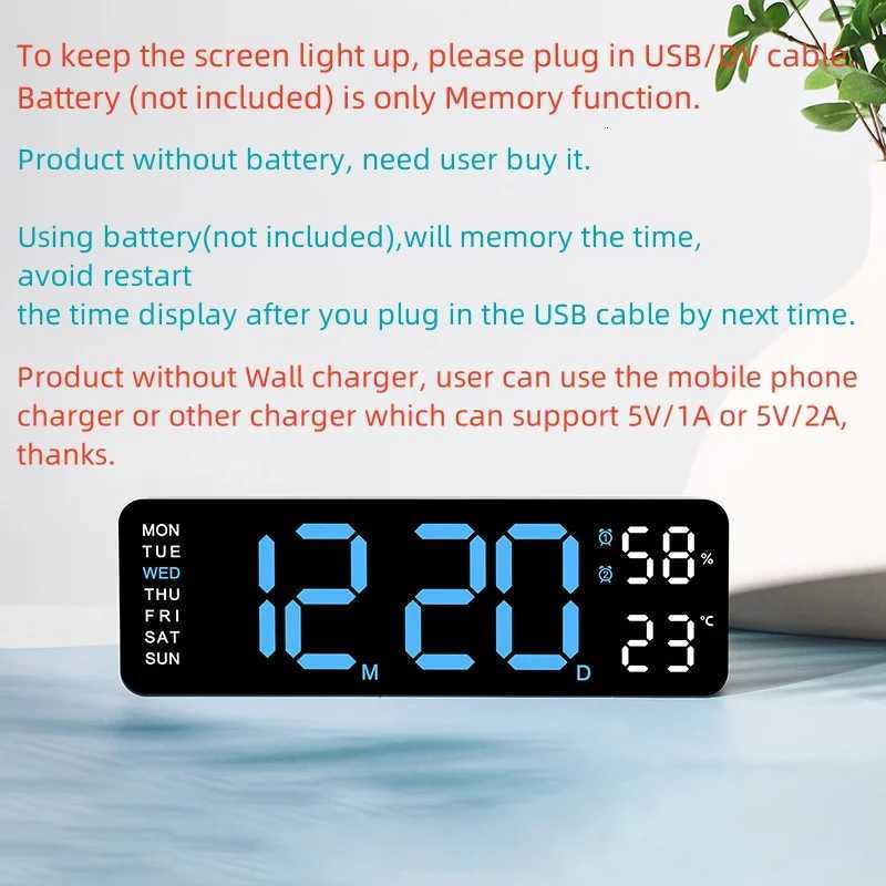 1PC Digital Clock LED Clock Alarm Clock with Time Week Temperature Humidity Display USB Cable DC 5V 12/24H Switch for home decor M251205 - view 4