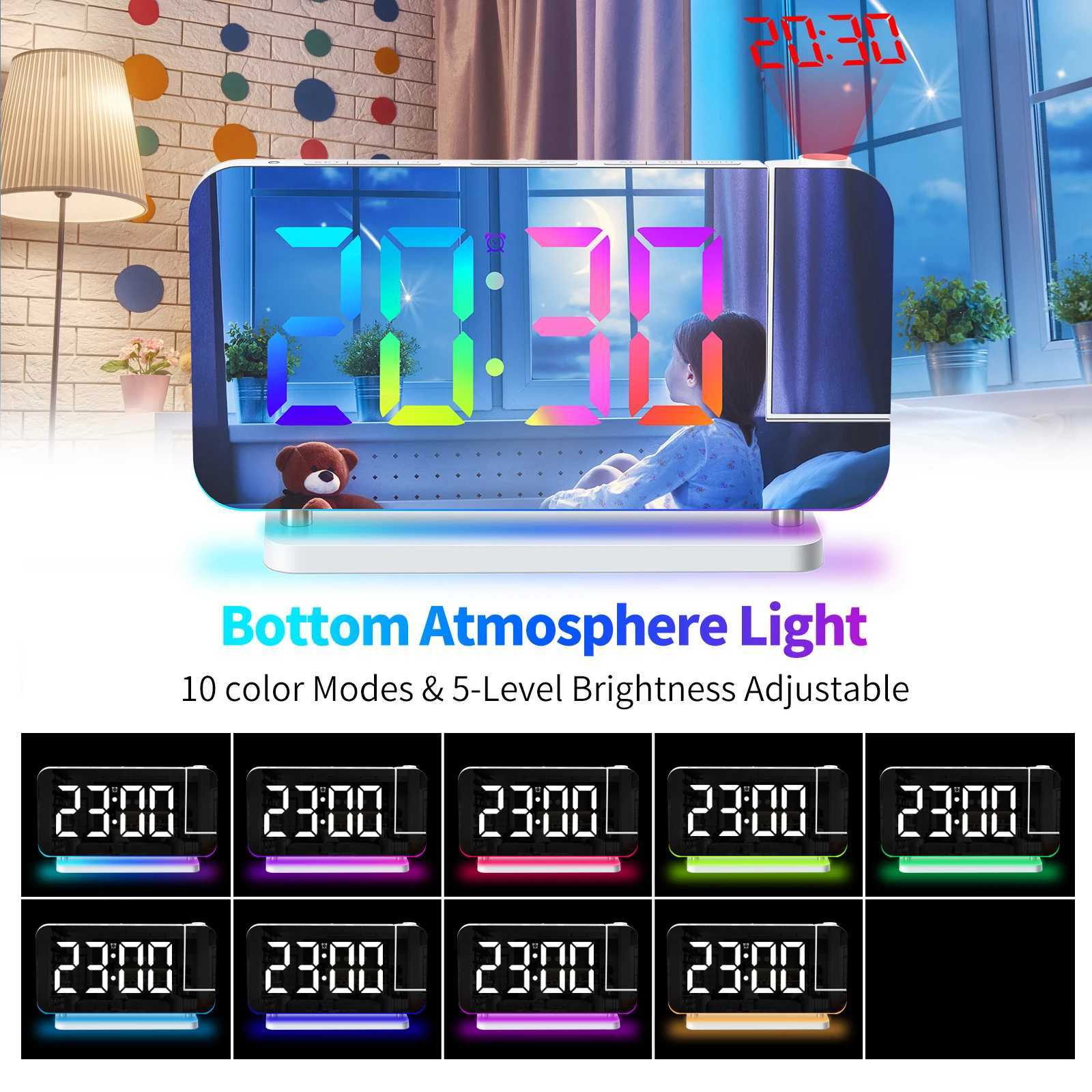 Projection Alarm Clock RGB Colorful LED Digital Clock with Mirror USB Charger Snooze Function 180 Degrees Projector on Ceiling M251205 - view 4