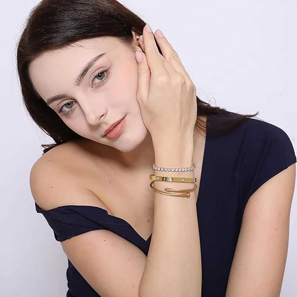 A D ALLEN DANMI 18 K Gold Plated Love Bangle Bracelet Set Flexible Wide Wristband Bangle Set for LoveT251205
