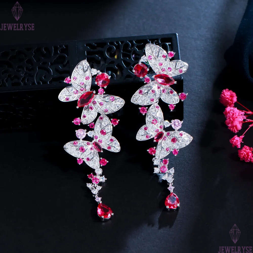 luxury butterfly dangle earring designer for woman S925 post party rose AAA zirconia silver white diamond earrings South American Wedding Engagment Je