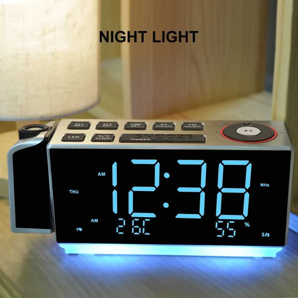 Projection Alarm Clock with FM Radio USB Charging 18 LED Display Night Light Dual Alarm Snooze Dimmer Control Bedside Clock M251205 - view 6