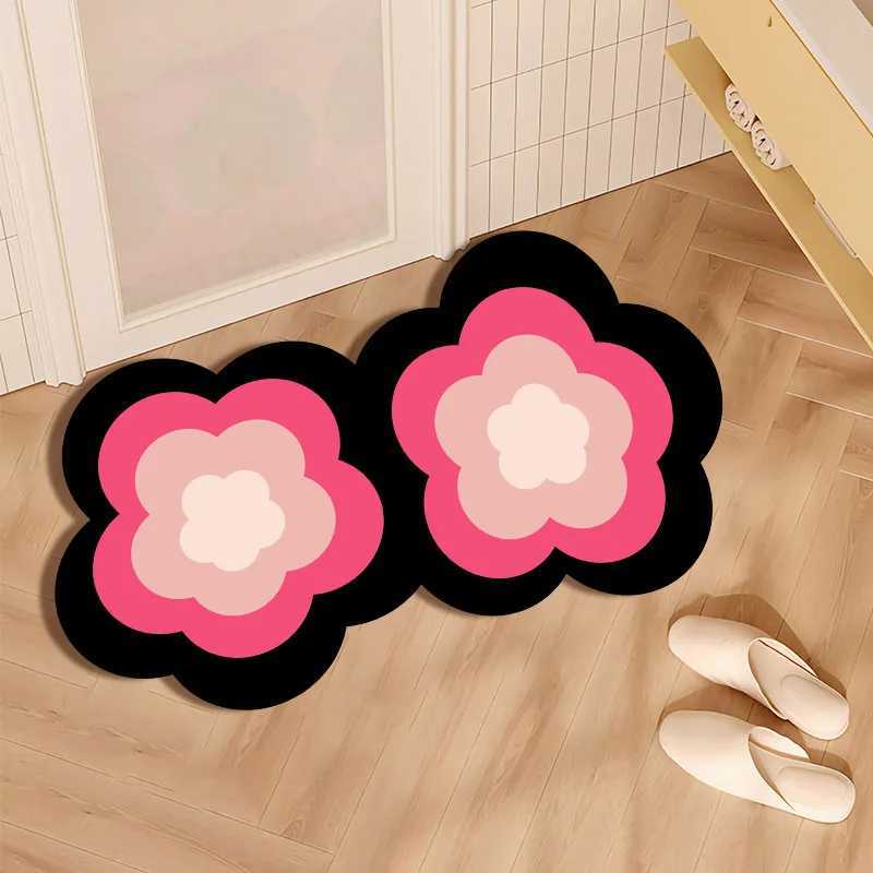 Pink And Black Diatom Mud Bathroom Floor Mat Toilet Carpet Entry Door Mat Toilet Door Absorbent Non-Slip Foot Mat H251205