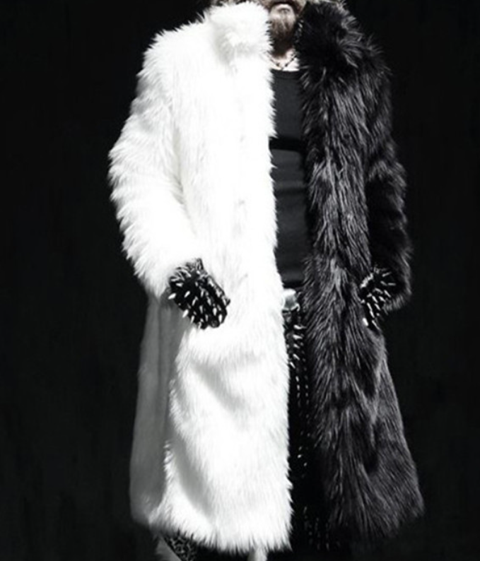 Fur coat, men's overcoat, mid-length style, long fur patchwork design