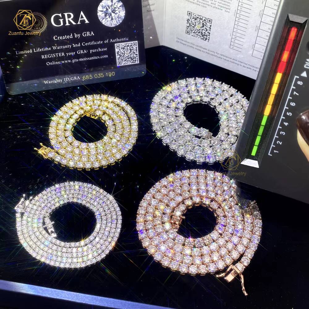 925 Silver Yellow Gold/Rose Gold Plated 3mm 4mm 5mm 6mm 65mm Iced Out Moissanite Tennis Necklace Moissanite Manufacturer
