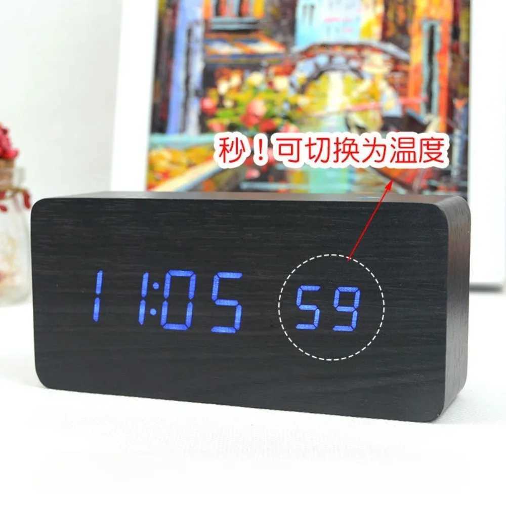 Alarm Clock LED Wooden Watch Table Voice Control Digital Wood Despertador USB/AAA Powered Electronic Desktop Clocks M251205 - view 5