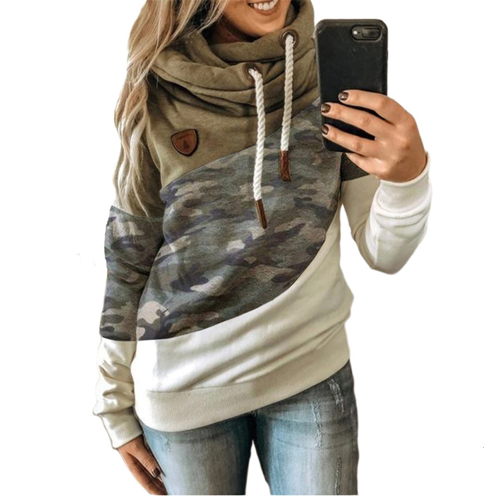 Autumn and winter womens casual fashion contrast color stitching Hooded Fleece loose sweater