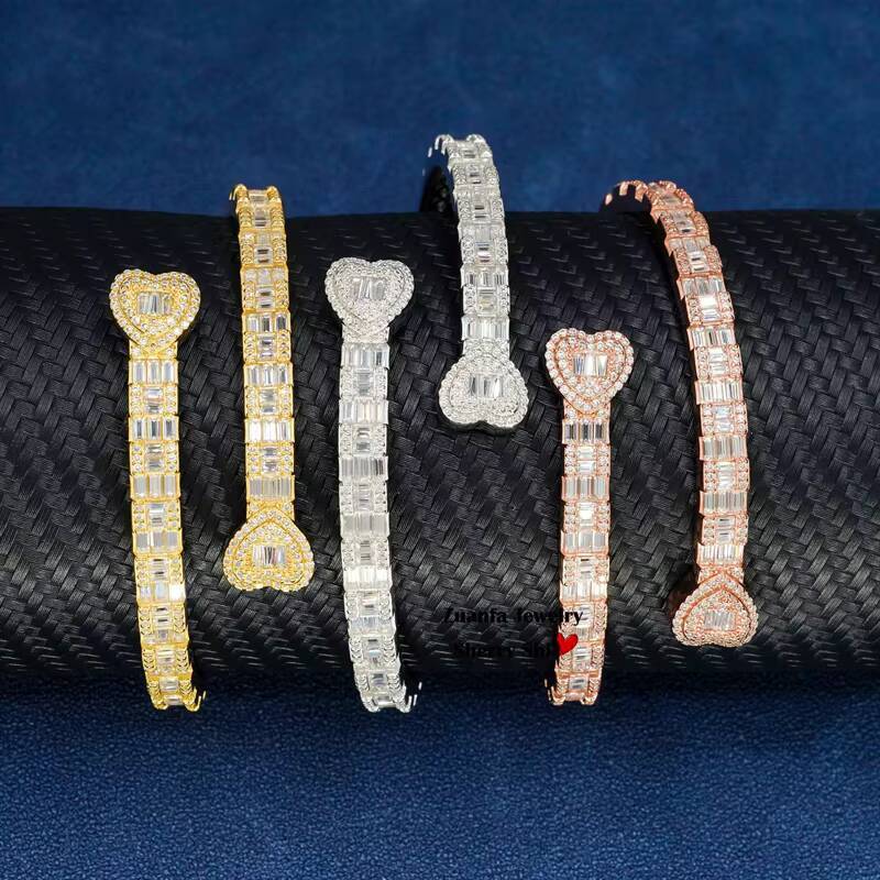 Ready to Ship Baguette Design Solid Silver High Quality Drop Shipping Iced Out Moissanite Hip Hop Jewelry