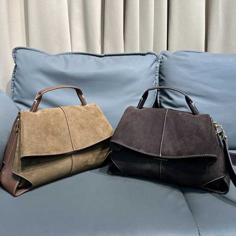 Vintage Branded Handbag High-end Suede Shoulder/crossbody Bag Trendy Flap Brown Tote Bag Large Capacity Commuter Bag For WomenT251205
