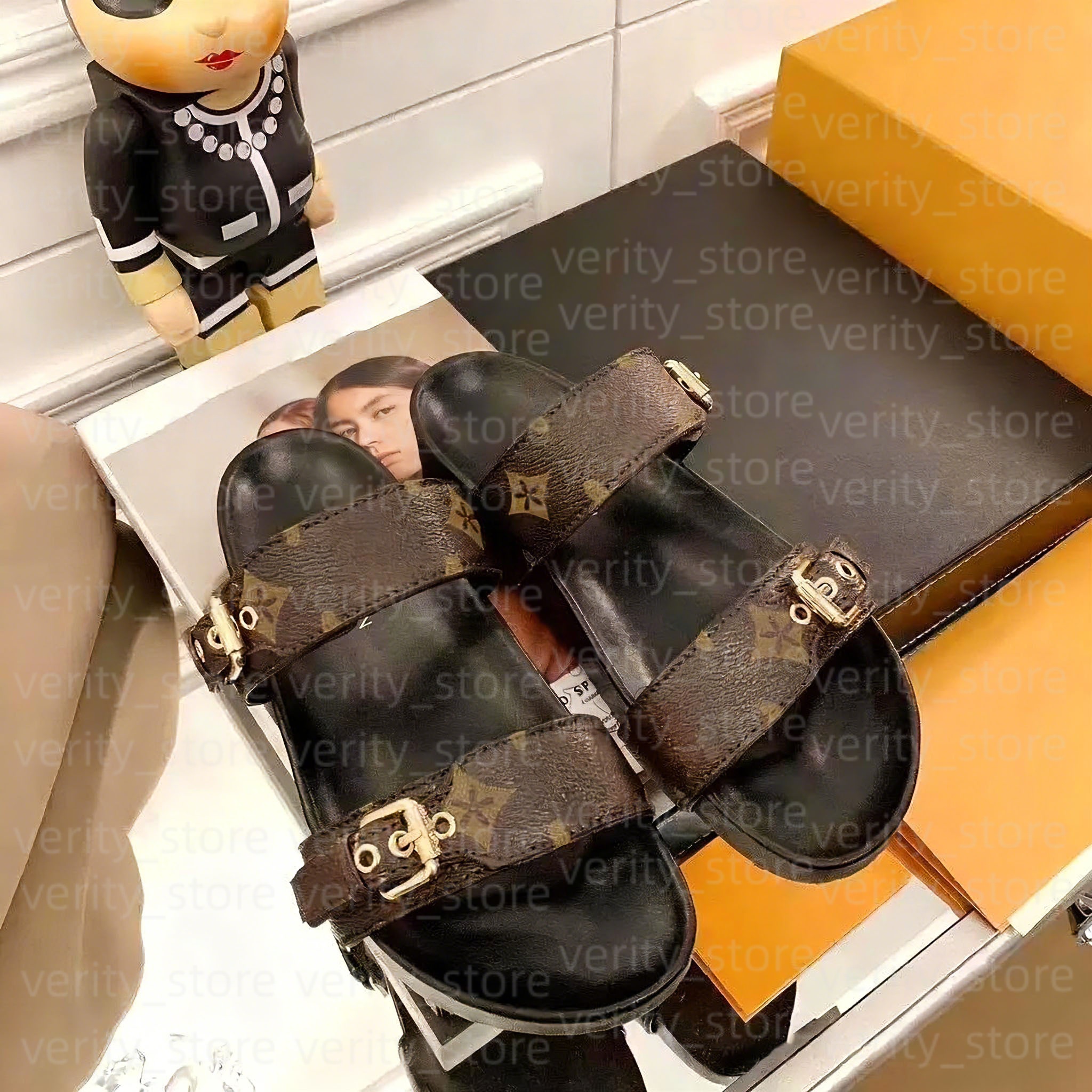 Bom Dia Genuine Leather sandal Slipper Casual Shoe summer beach gladiator Mules hasp New womans Flat Slide luxury Designer Sliders sandale 35-44