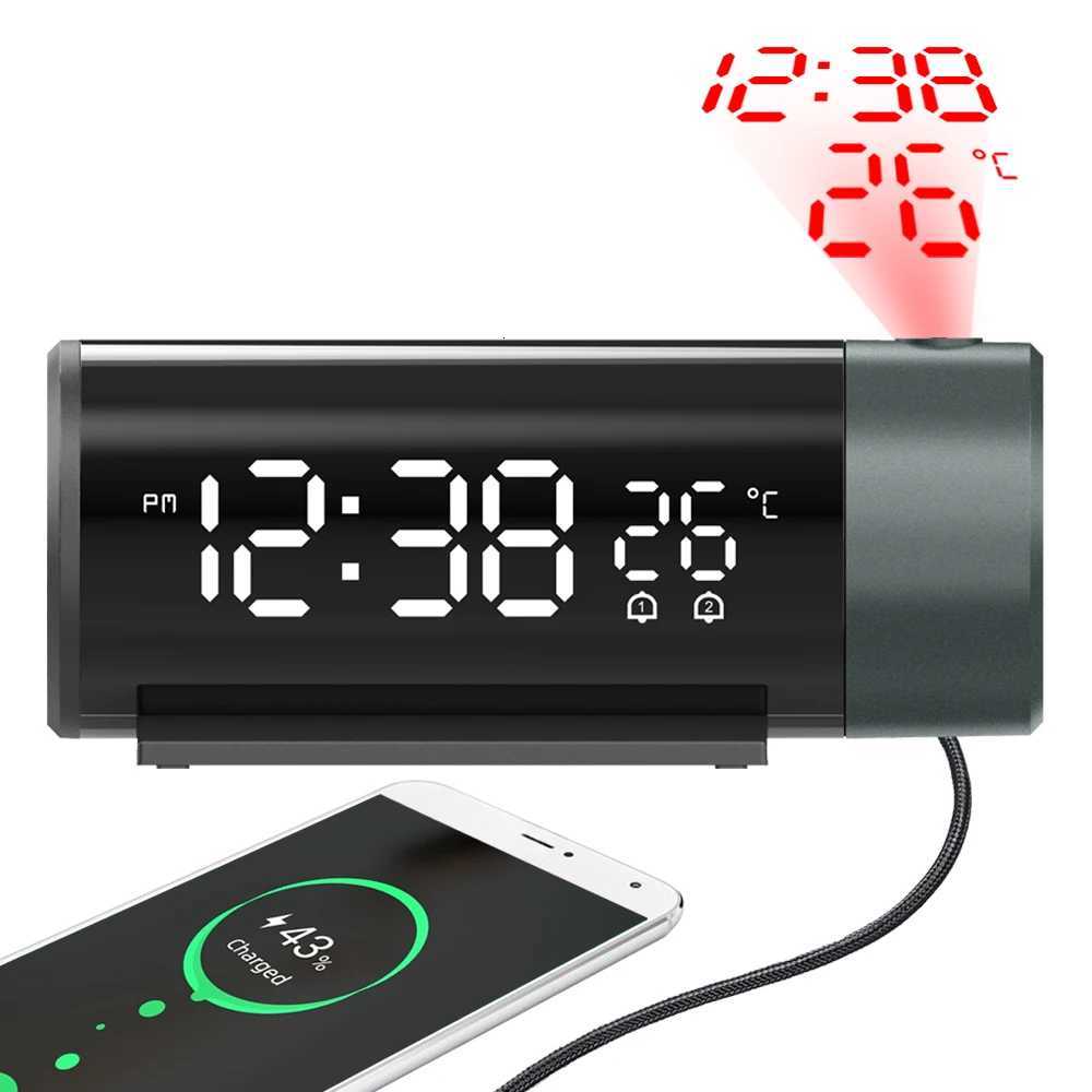 Projection Digital Alarm Clock with 180 Rotatable Projector Clear LED Display4-Level Brightness Dimmer for Bedroom M251205 - view 4
