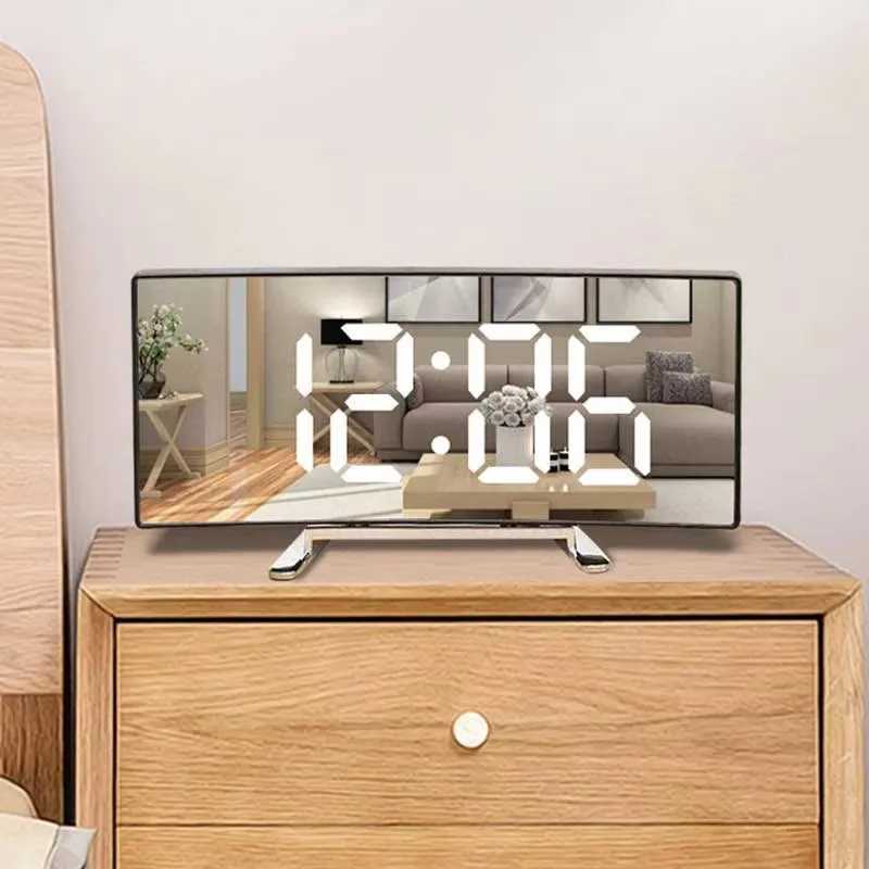 Creative Curved Electronic Clock LED Large Mirror Alarm Clock Silent Smart Desktop Clock Living Room Mirror Clock M251205 - view 4