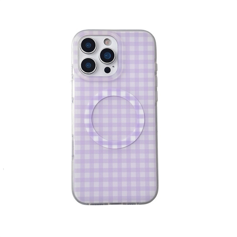 Korean Style Magnetic Solid Color Plaid iPhone 17 Apple 16 Pro Max Phone Case for Women 15/14 Rounded Edges