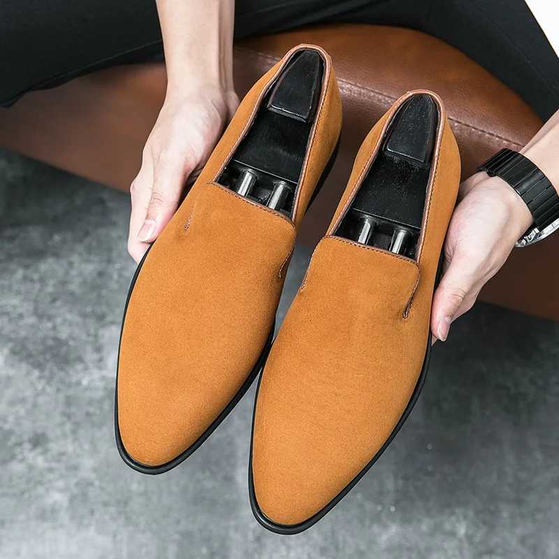 Spring Italian luxury designer brand suede leather shoes Business Office Dress shoes for man Brown nightclub Party Loafers man W251205