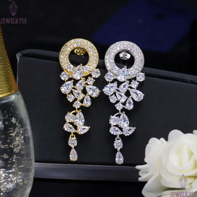Long designer earring AAA Cubic Zirconia Garland Charm Wedding Earrings Jewelry White Colorful CZ Copper 18K Gold Silver Luxury Fashion Earring Party 