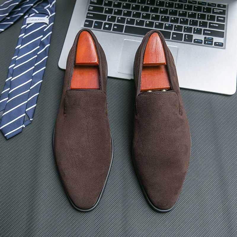 Spring Italian luxury designer brand suede leather shoes Business Office Dress shoes for man Brown nightclub Party Loafers man W251205