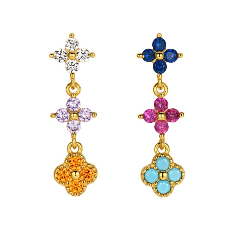 French Style Light Luxury Retro Exquisite Colorful Clover Ring Earring Necklace Dopamine Colored Treasure Niche Design Set