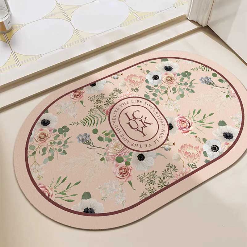 European camellia retro diatom mud floor mat bathroom toilet door water absorption non-slip foot mat quick drying door mat H251205