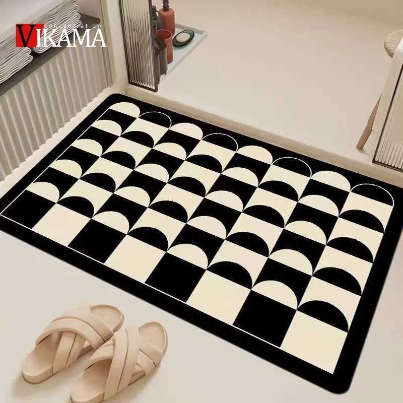 VIKAMA Black White Irregular Carpet Absorbent Bathroom Mat Non-Slip Diatom Mud Toilet Pad Quick-Drying Floor Mat Shower Rug H251205