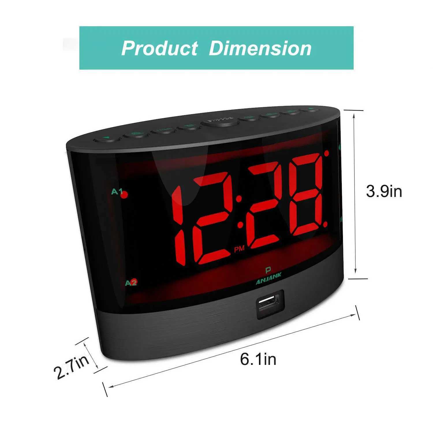 ANJANK Loud Alarm Clock for Heavy Sleepers with Wireless Bed ShakerVibrating for Deaf /Hearing-impairedDual AlarmUSB Charger M251205 - view 7