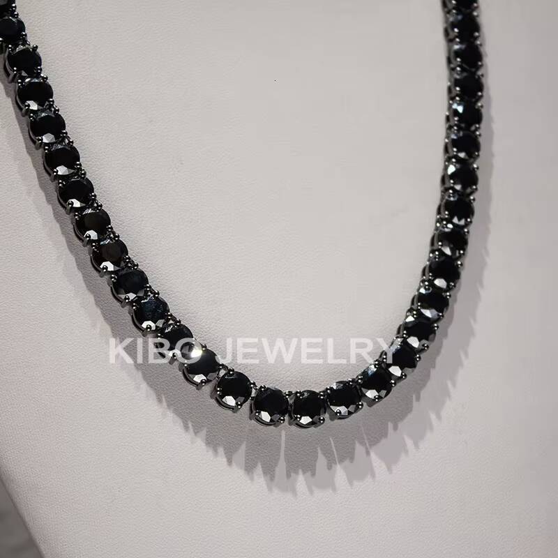 Iced Out Tennis Chain Necklace 925 Sterling Silver Diamond Black Moissanite Tennis Chain