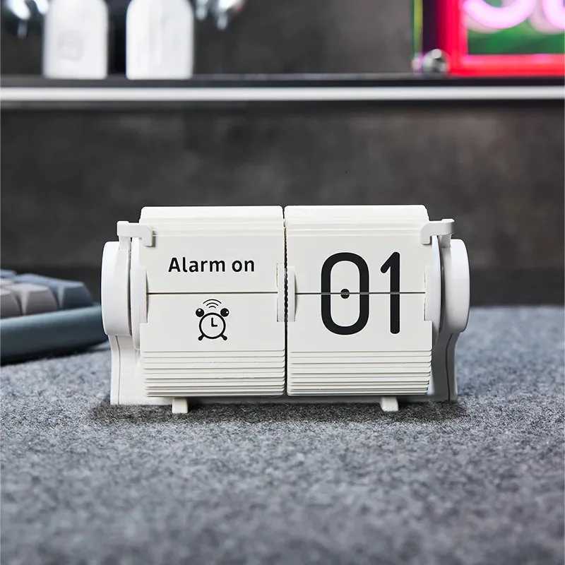 Vintage Flip Clock - Smart Mechanical Desk Calendar with Automatic Date Alarm Retro Time Management Tool for Home Decor Desk M251205 - view 4