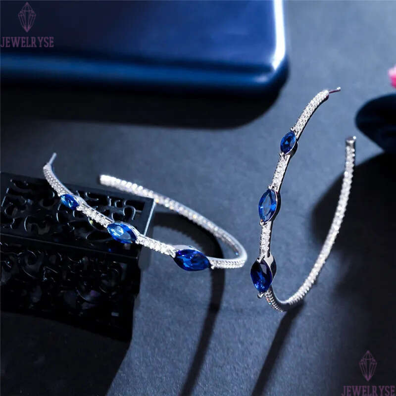 Top Fashion Hoop jewelry Earrings Big Circle 925 Sterling Silver Post Blue Green AAA Cubic Zirconia Copper earring For Women Bride Wedding Engagement 