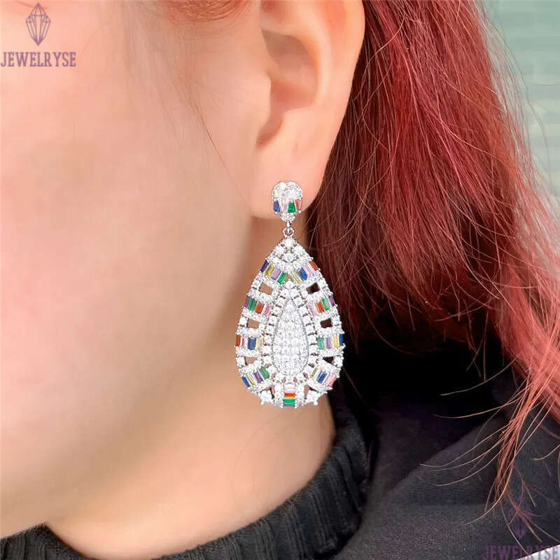 Luxury Exaggerated Water Drop Diamond Designer Earring for Woman Party South American Colorful AAA Zirconia Earrings Bride Wedding Engagement Jewelry 