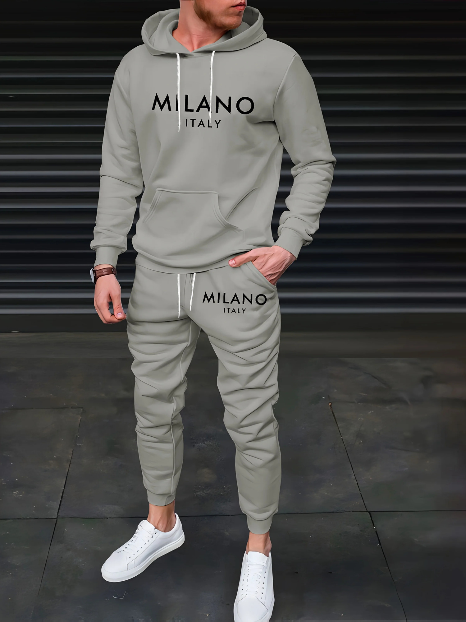 Mens Autumn/Winter Casual Warm MILANO ITALY Letter Printed Loose Thick Velvet Sports HoodieSweatpants Set 251204