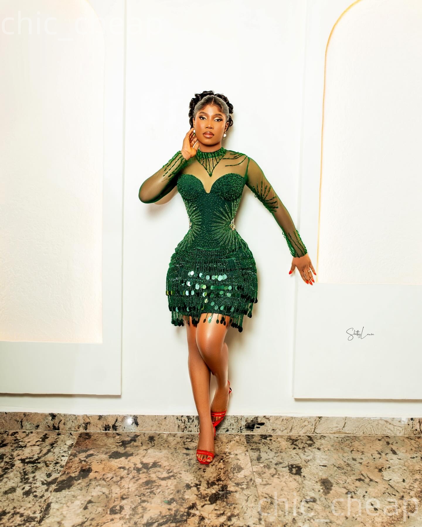 2026 Dark Green Sheath Cocktail Dress Tassels Sheer Neck Beaded Full Sleeves Short Mini Graduation Homecoming Dresses For Special Occasions Sweetheart