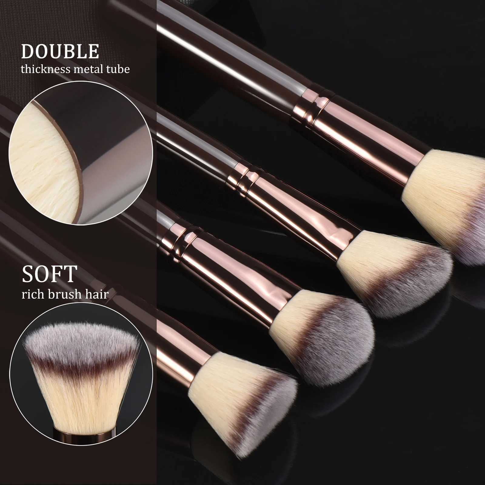 Coffee-Colored Makeup Brush Set with Wooden Handles 10-Piece Ladies Cosmetic Tools including Makeup SpongesT251205