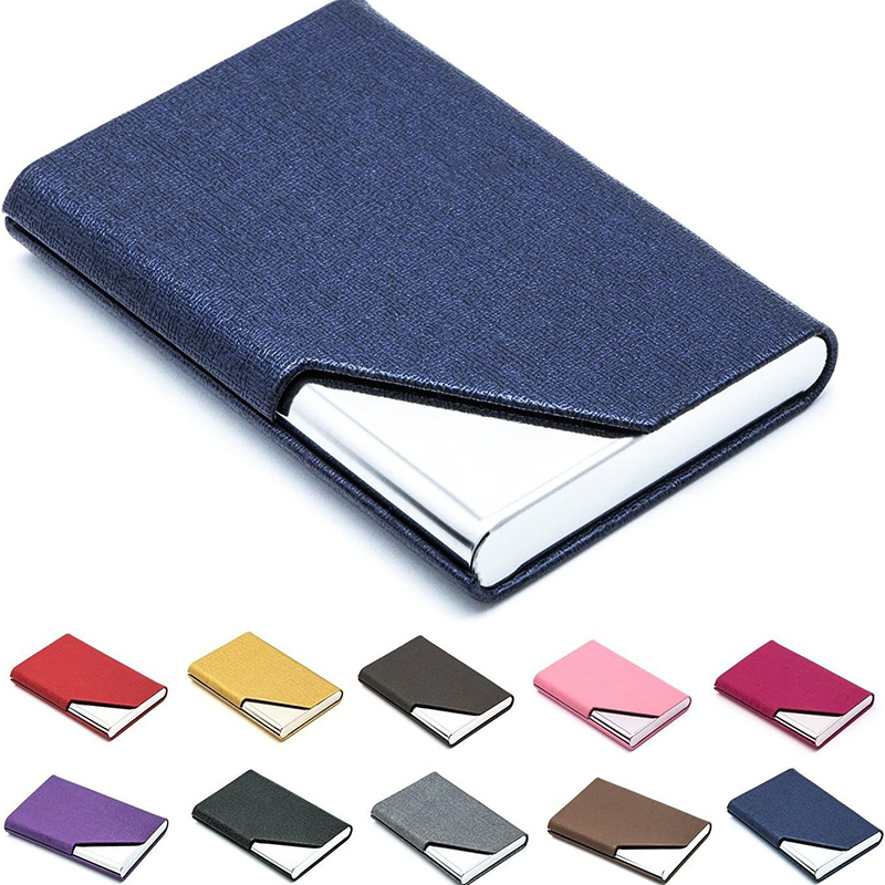 Business Card Holder Upgraded Leather Card Case Metal Slim Pocket Name Card Box RFID Blocking Business Cards Carrier with Magnetic Closure 10 Colors