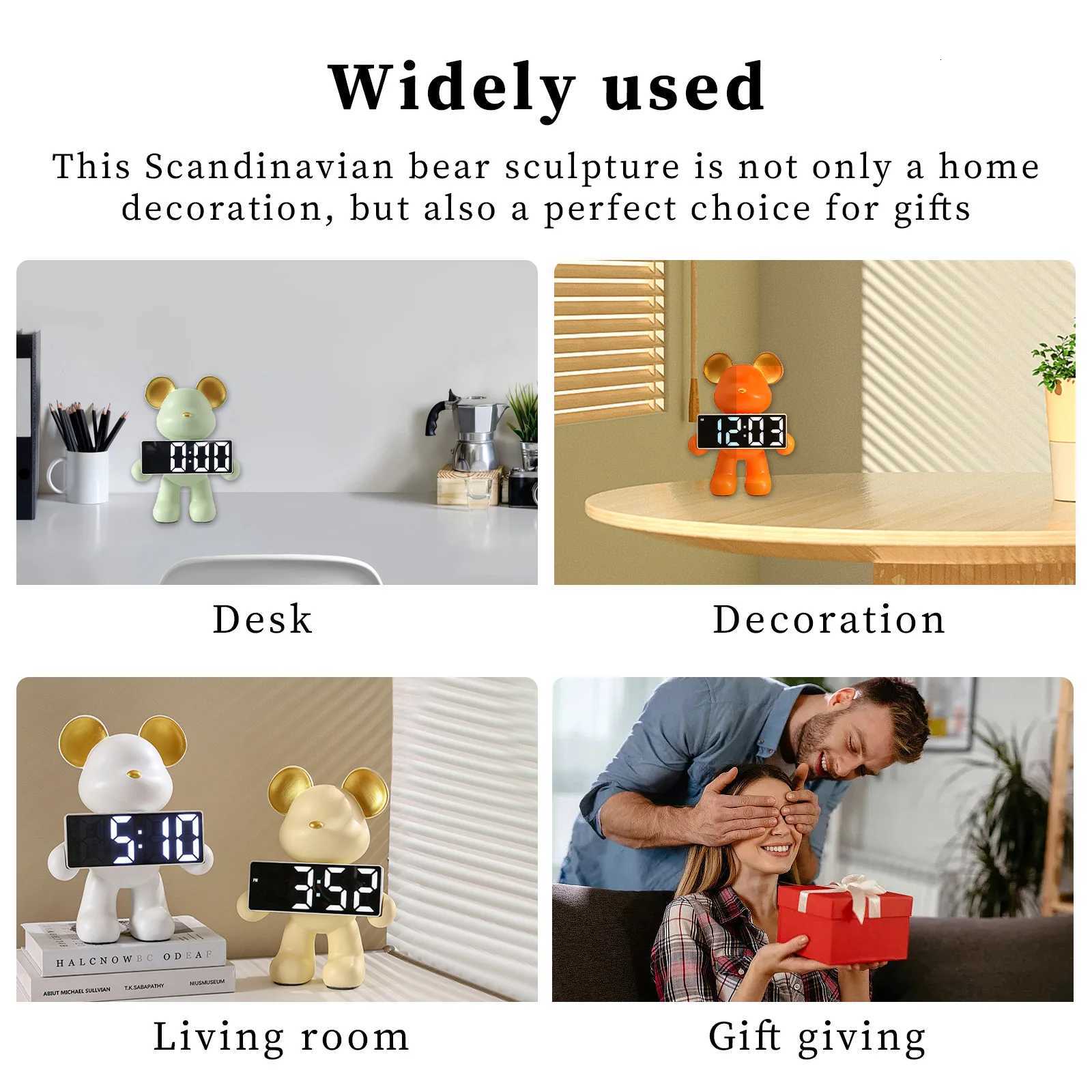 Resin Bear Alarm Clock Exquisite Home Decor 5 Display Modes High Quality Resin Material Perfect Gift For Your Friends And Family M251205 - view 7