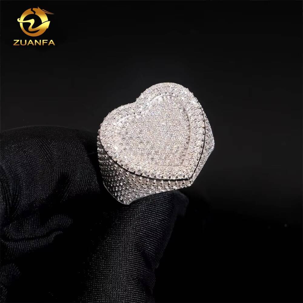 GRA Certificate 925 Silver Stock Heart Shape Fine Hip Hop VVS Moissanite Jewelry Diamond Iced Out Jewelry Ring for Men