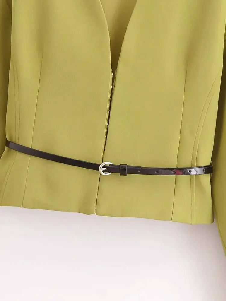 Womens Fitted Blazer Coat with Belt V Neck Long Sleeve Female Outerwear Chic Tops Fashion 251128