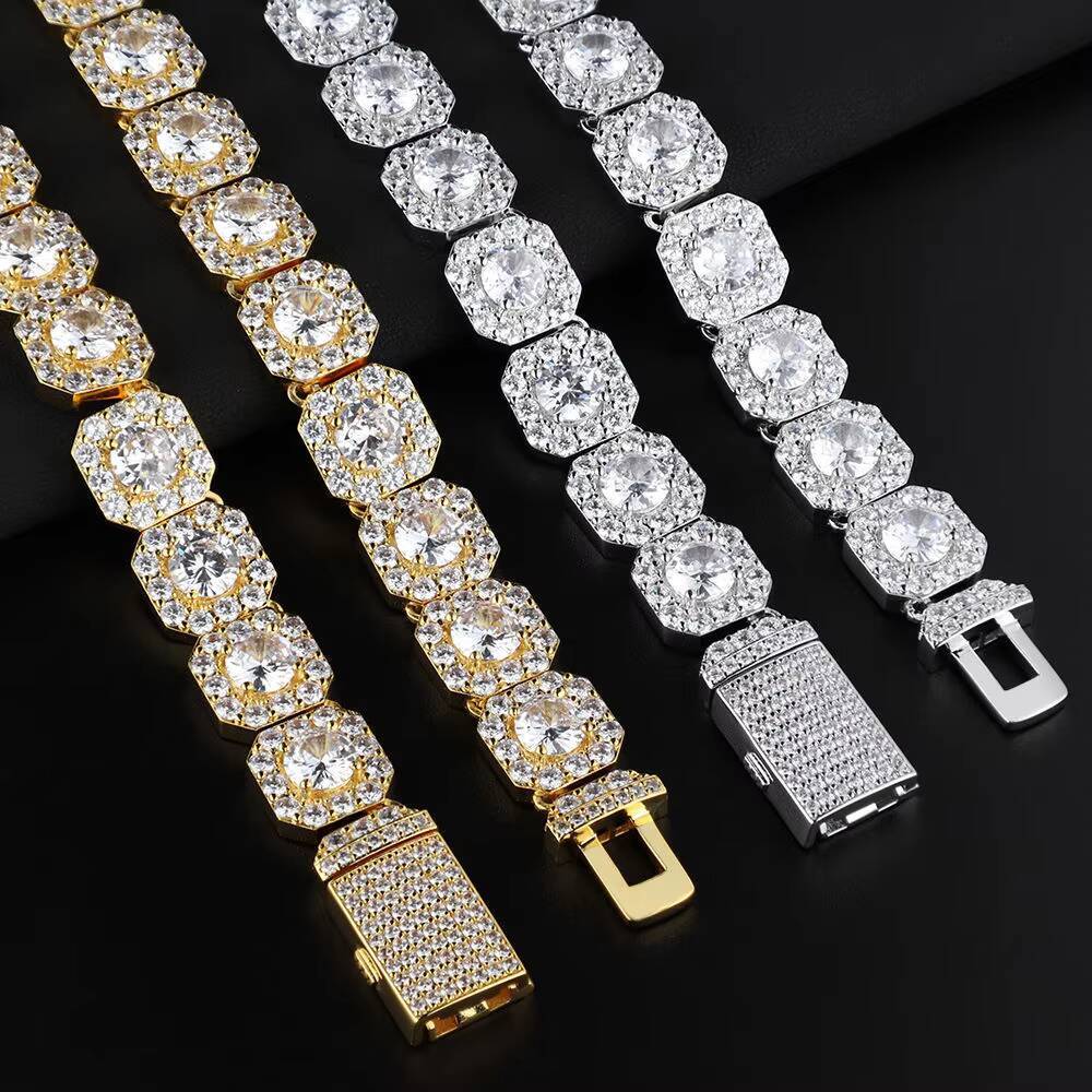 925 Sterling Silver Mens 10mm VVS Moissanite Tennis Chain Necklace Bracelet Full Iced Out Square Tennis Chain