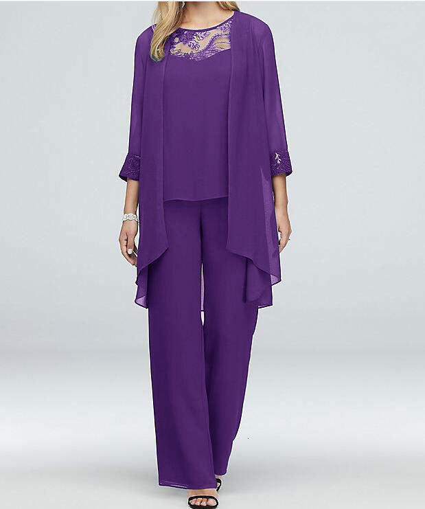 Plus Size Floral Lace 3/4 Sleeve Solid Three Pieces Set Pant Suits for Women's Matching Set Chiffon Elegant Loose Autumn Outfit 240125CJ