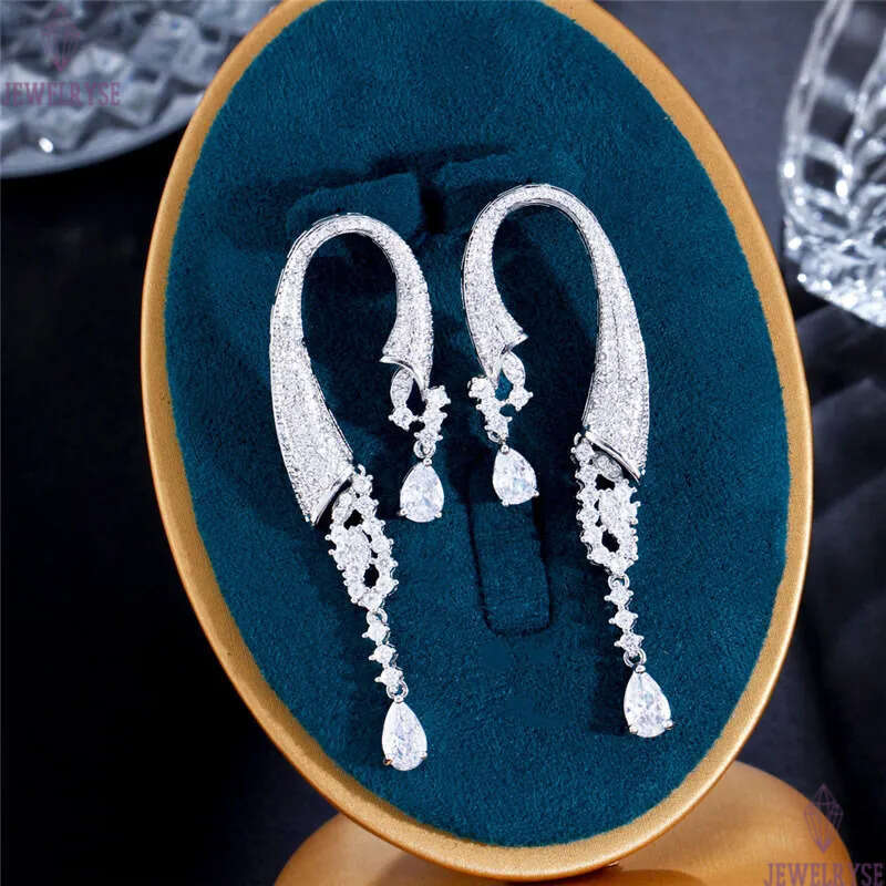 Fashion 65mm AAA Cubic Zirconia Diamond Designer Earring for Woman Luxury Copper Plated Silver South American Bride Wedding Engagement Dangle Earrings