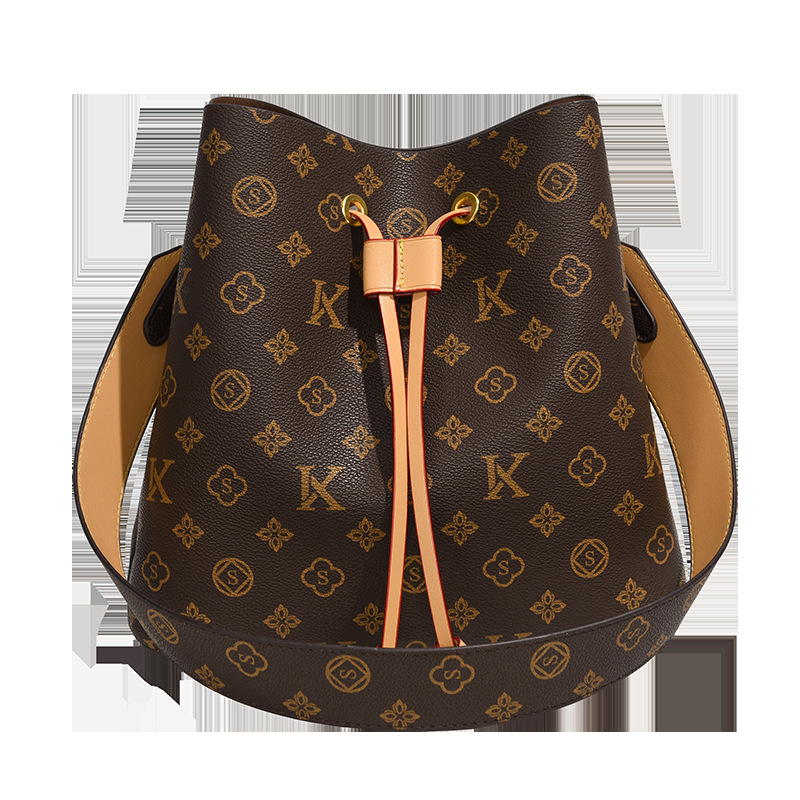 Womens 2025 Trendy Summer Crossbody Bag with Classic Letter Pattern Drawstring Bucket Design - Large Capacity Shoulder Bag for Women