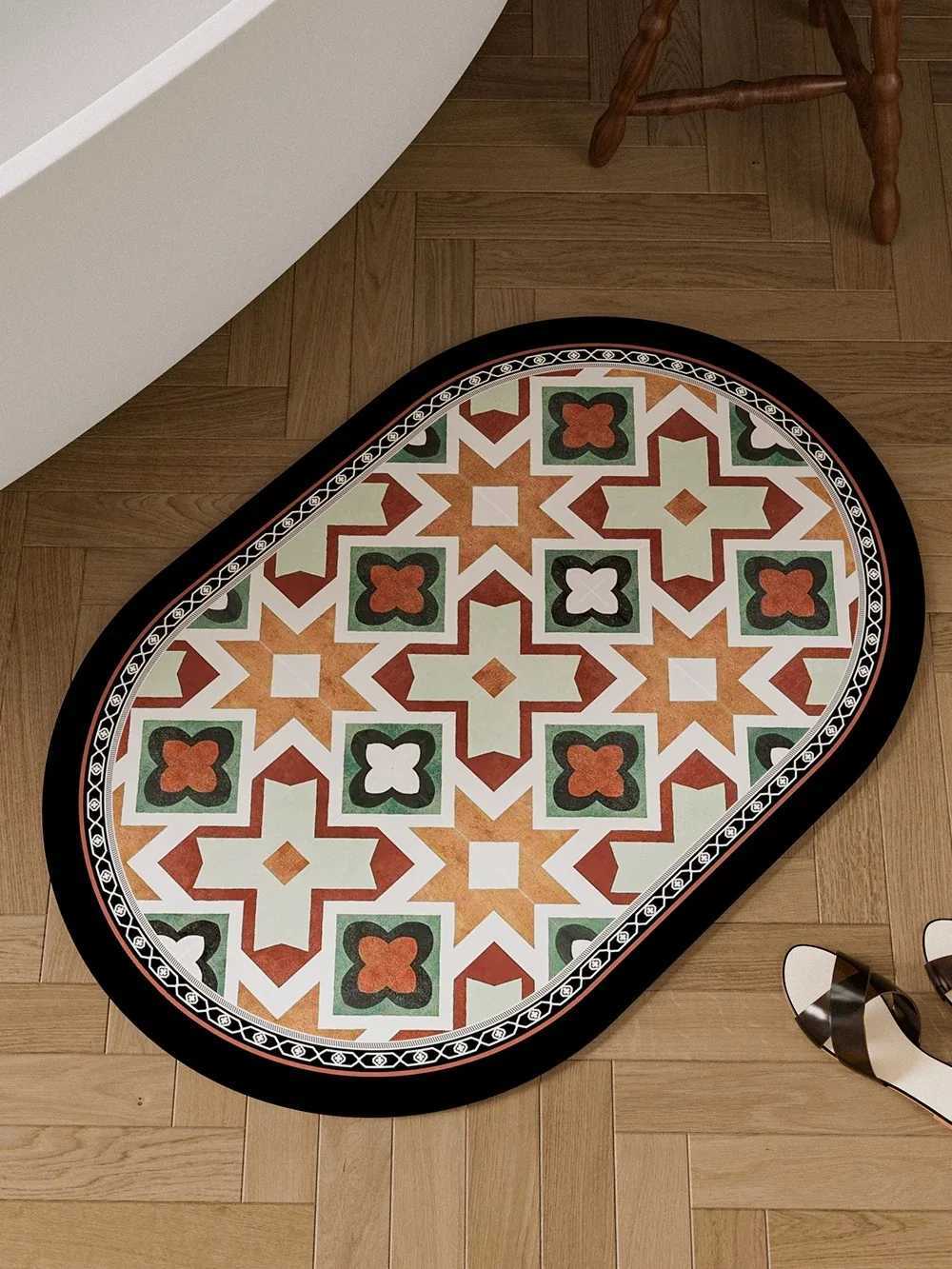 Retro Pattern Bathmat U-shaped Closestool Bathroom Floor Mat Three-piece Suit Super Absorbent Foot Pads Bathtub Carpet Quick Dry H251205