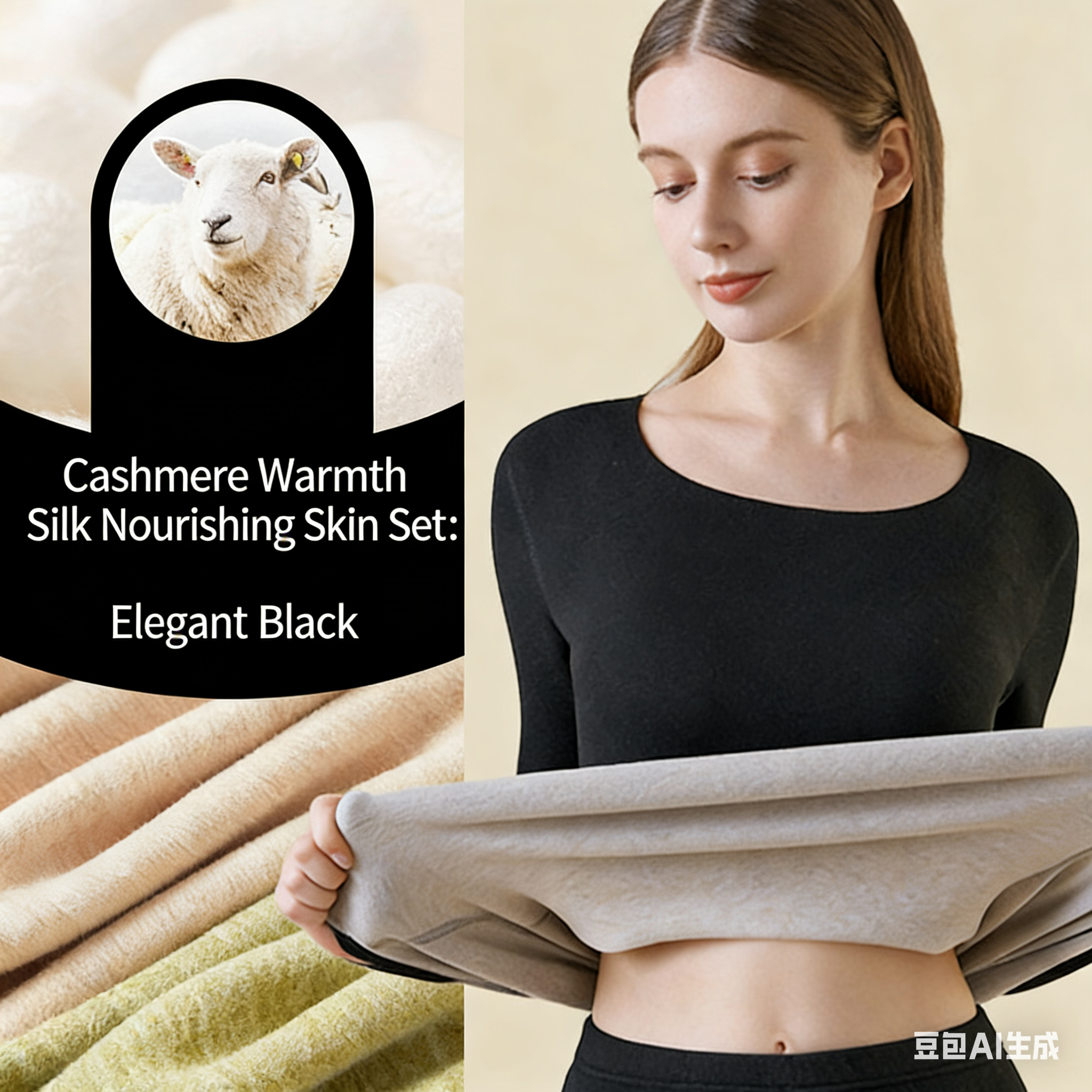Women's Cashmere & Silk Autumn/Winter Thermal Set: Fleece-Lined Long Johns, Double-Sided Fleece Underwear, Thickened Leggings - Slim-Fit Base Lay