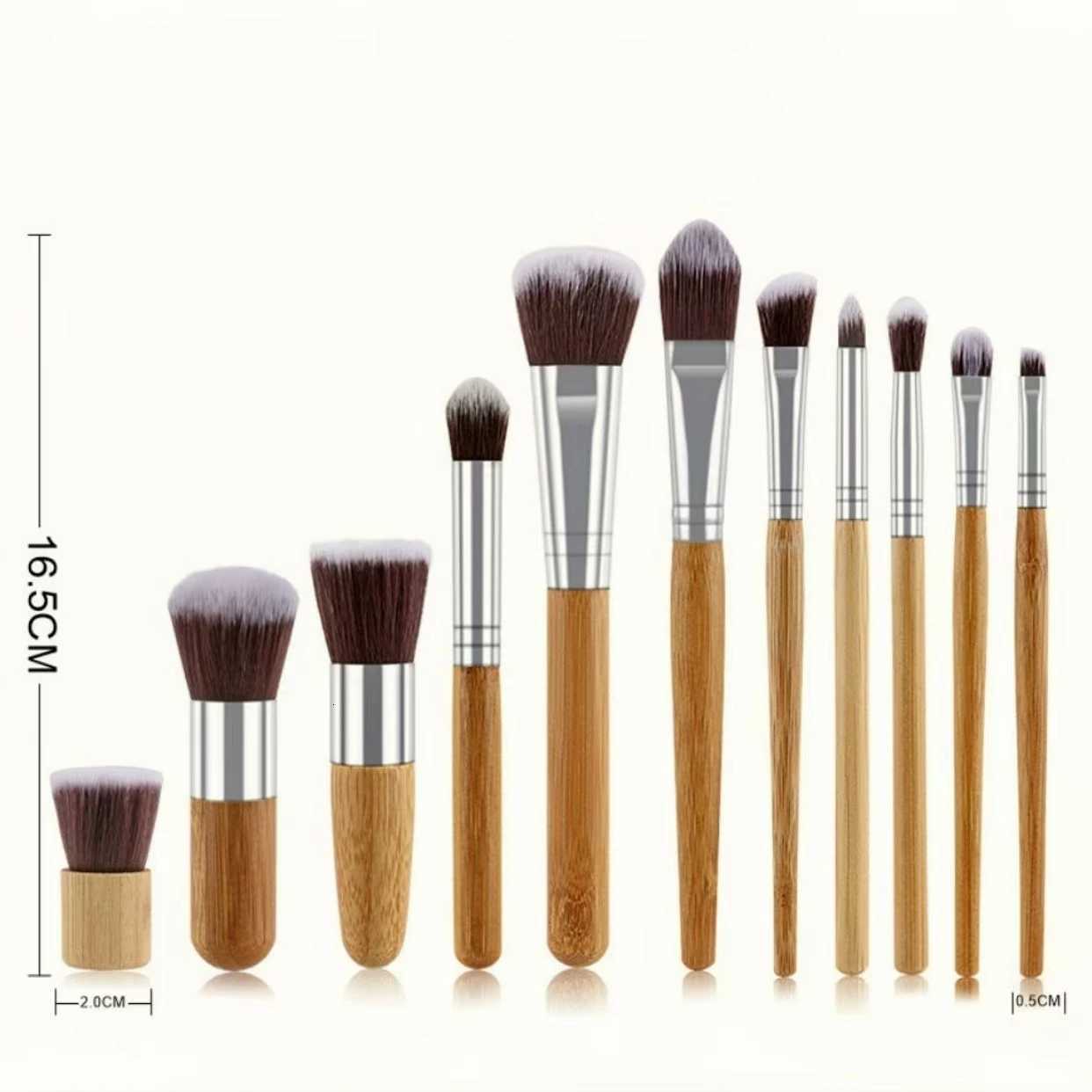 11pcs Natural Bamboo Handle Makeup Brushes Foundation Blending Make Up Tool Set With Cotton BagT251205