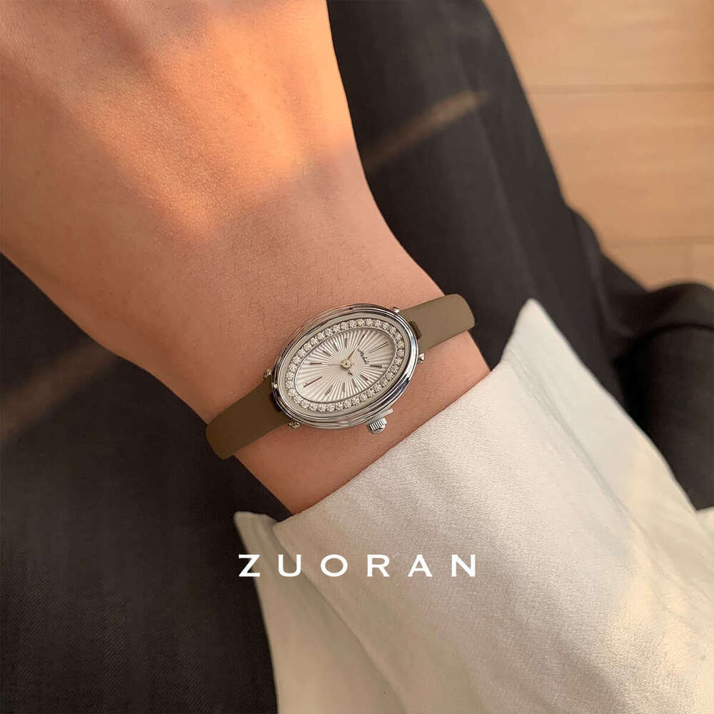 Black Gold Design Oval Diamond dainty wrist watches for woman Genuine Leather Quartz Elegant Women's Watch