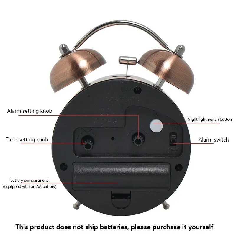 1pc Nordic Retro Metal Alarm Clock Creative Decoration Table Clock Desktop Minimalist Student Bedroom Luminous Clock M251205 - view 3